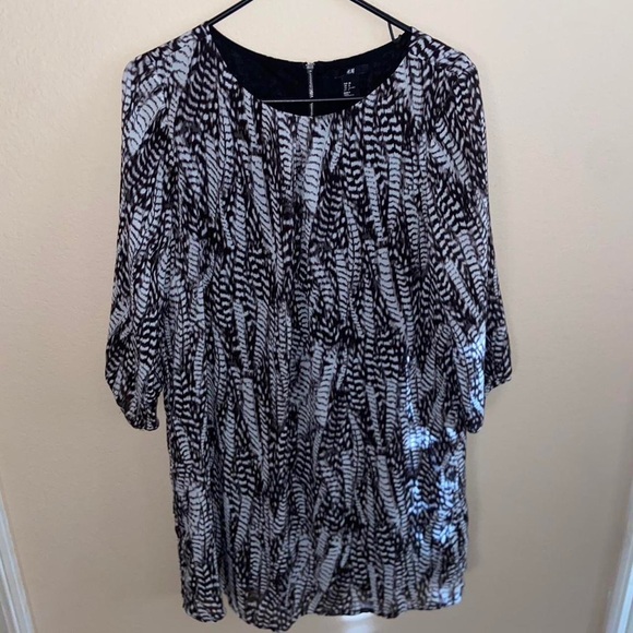 H&M super cute shirt dress y2k long sleeve blouse black and white hippie skirt - Picture 2 of 13